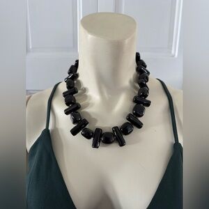 Vintage Chunky Black Bead Necklace 18” Statement - Y2K